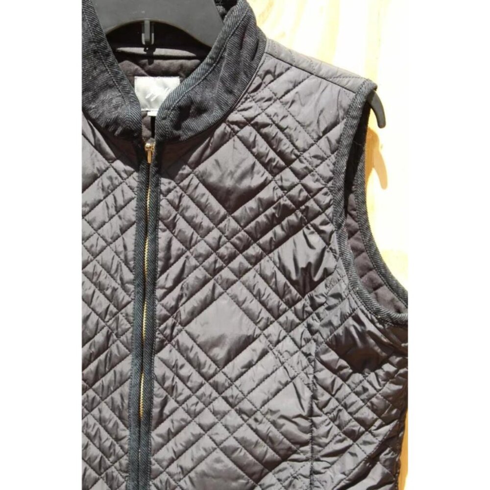 J. Jill Women Down Puffer Vest MEDIUM Black Quilted Full Zip